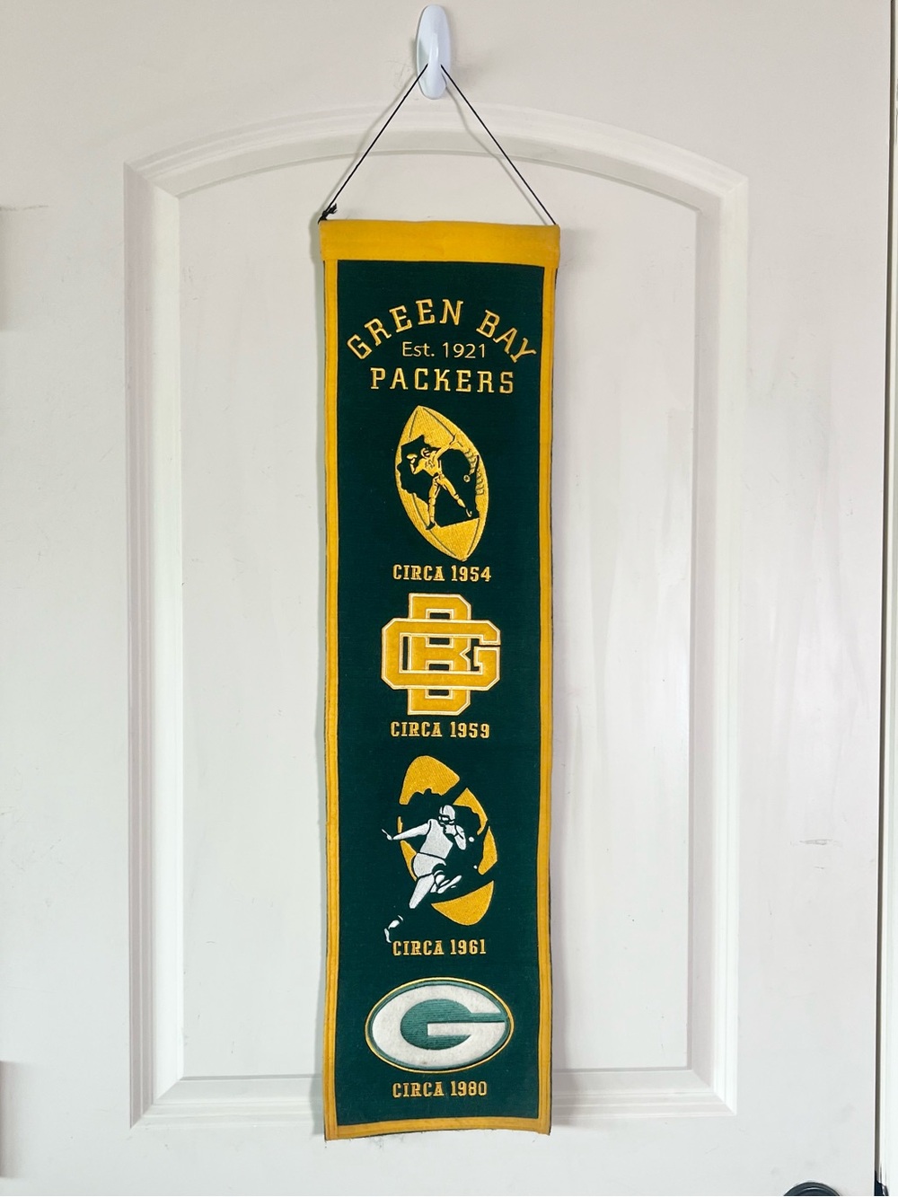 Green Bay Packers Heritage Evolution Wool Banner - NFL Logo History Wall Decor